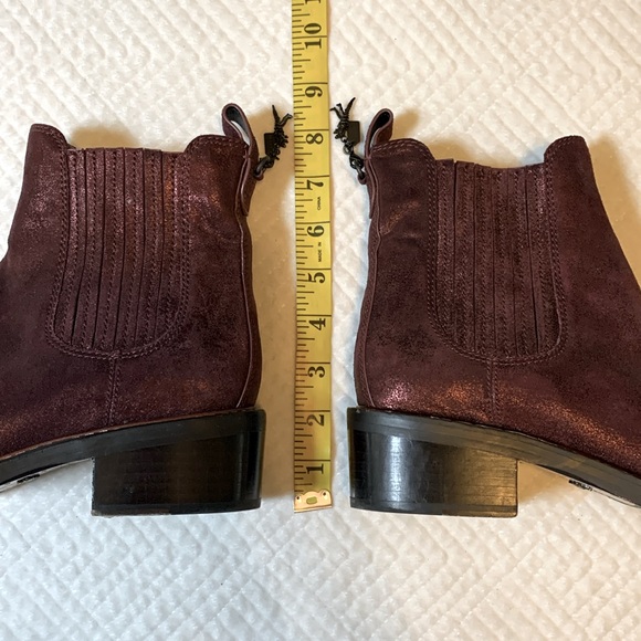 Coach Bowery Chelsea Boot Maroon Glitter Suede Western Leather Women’s Size 8.5 - Picture 13 of 16